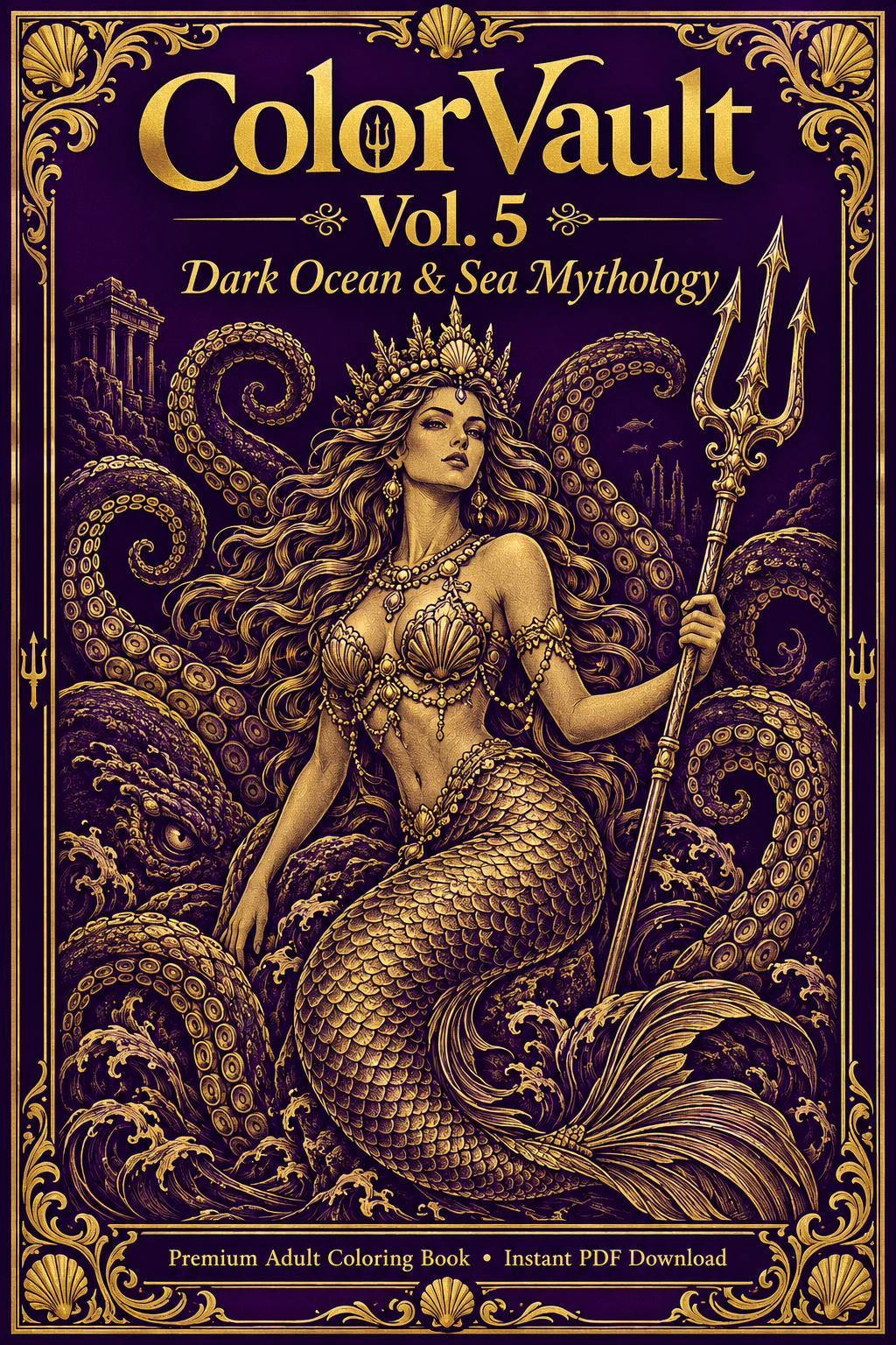ColorVault Vol. 5 – Dark Ocean & Sea Mythology: A Premium Adult Coloring Book PDF