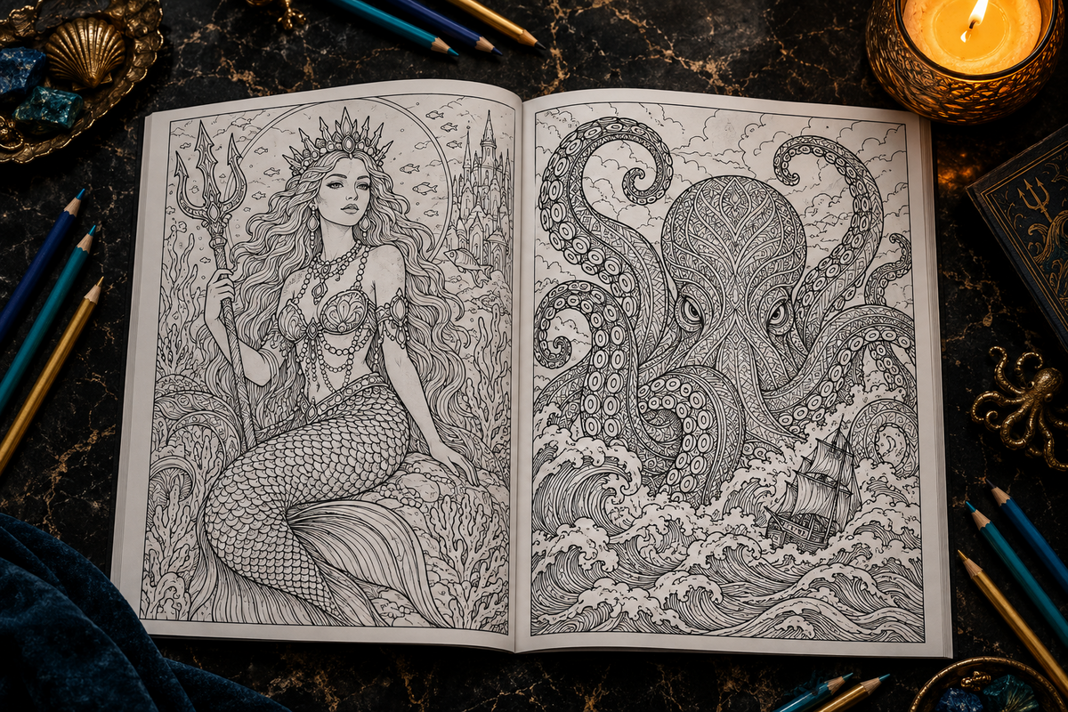 ColorVault Vol. 5 – Dark Ocean & Sea Mythology: A Premium Adult Coloring Book PDF