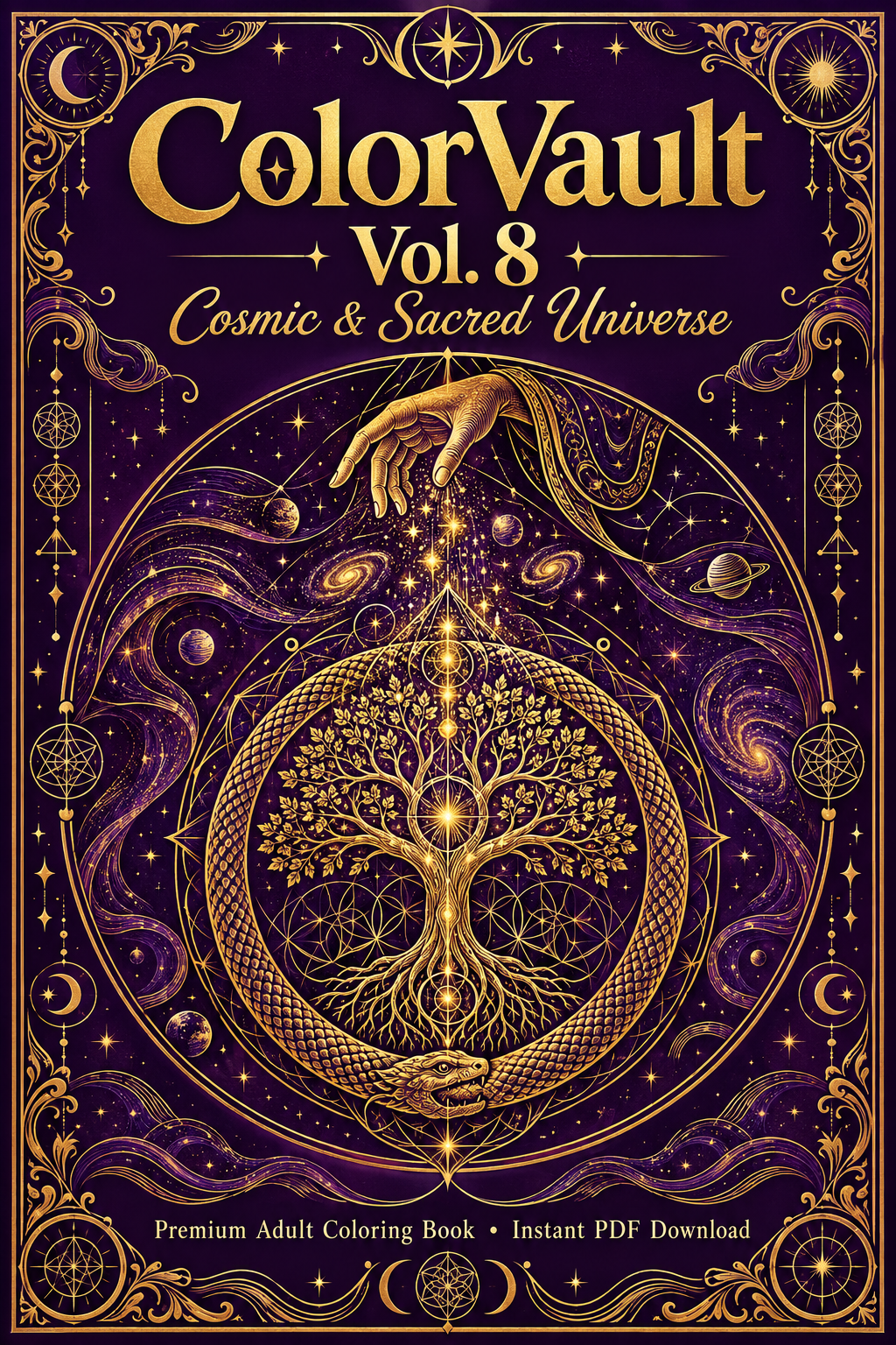 ColorVault Vol. 8 – Cosmic & Sacred Universe: A Premium Adult Coloring Book PDF